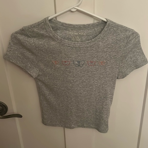 Gray Graphic T-Shirt with Butterfly Design - Picture 1 of 5